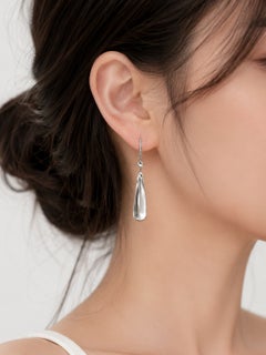 14K White Gold Estate Diamond & Green Amethyst Cabochon Dangle Earrings