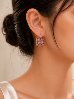 Pendientes colgantes de oro rosa de 14 quilates con diamantes de talla rosa y rubíes