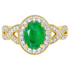 14K Yellow Gold Emerald Diamond Cocktail Ring Estate