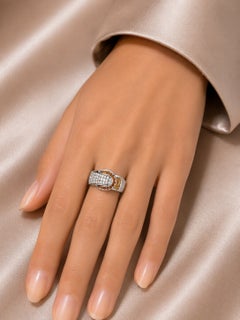 14K White Gold Garnet Champagne Diamond Belt Buckle Band Ring