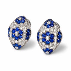 18K White Gold Diamond Sapphire Lever Back Earrings