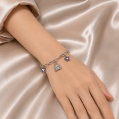 14K White Gold Star Shoe Heart Bag Sapphire Diamond Charm Bracelet