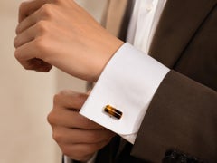 14K Yellow Gold Tiger Eye Designer Cufflinks