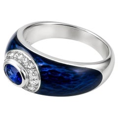 Bague en or blanc 18 carats avec émail Hidalgo, diamant et saphir – Modèle authentique