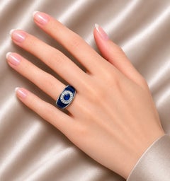 Bague en or blanc 18 carats avec émail Hidalgo, diamant et saphir – Modèle authentique