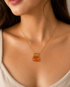 14K Yellow Gold Amber Peridot Smokey Quartz Pendant Necklace Estate