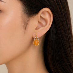 14K Yellow Gold Orange Chalcedony Diamond Citrine Earrings