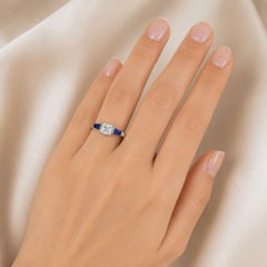14K White Gold Princess Cut Diamond Tapered Baguette Sapphire Engagement Ring