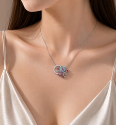 18K White Gold Tourmaline Topaz Diamond Floral Necklace