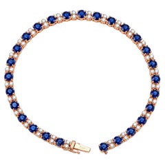 14K Pink Rose Gold Diamond Sapphire Tennis Bracelet