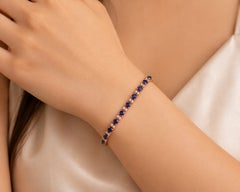 14K Pink Rose Gold Diamond Sapphire Tennis Bracelet