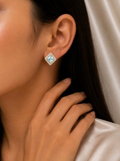 14K White Gold Diamond Aquamarine Earrings
