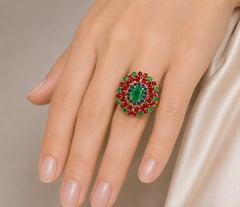 22K and 18K Yellow Gold Estate Ruby Emerald Sapphire Cocktail Ring