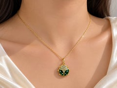 18K Yellow Gold Enamel Ladybug Pendant Necklace Slide