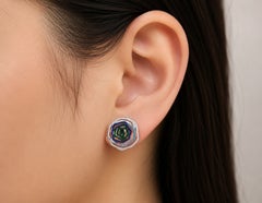 18K White Gold Diamond Sapphire Floral Designer Earrings