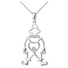 14K White Gold Floating Diamond Clown Jester Pendant Necklace Estate