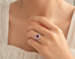 18K White Gold Ruby Diamond Engagement Estate Ring