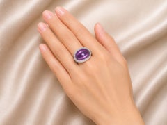 14K White Gold Diamond Cabochon Amethyst Sapphire Ring