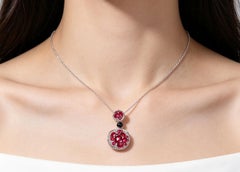18K White Gold Ruby Black Diamond Pendant Necklace