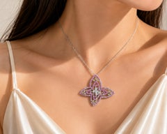14K White Gold Sapphire Champagne Diamond Butterfly Pendant