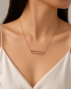 14K Rose Pink Gold Champagne Diamond Lariat Bar Pendant Necklace