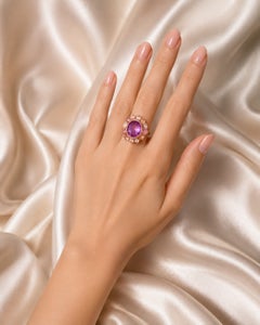 14K Pink Gold Amethyst Quartz and Diamond Ring