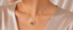 14K White Gold Diamond Orange Sapphire Horse Pendant Slide