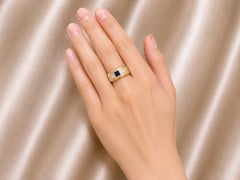 14K Two Tone Gold Sapphire Diamond 3 Stone Unisex Antique Band Ring