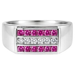 14K White Gold Diamond Ruby Men's Designer Ring Band
