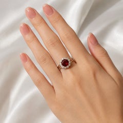 18K White Gold Platinum Garnet Diamond Handmade Ring Estate