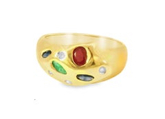 14K Yellow Gold Diamond Ruby Emerald Sapphire Gemstone Ring Band