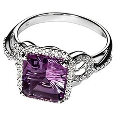 14K White Gold Micro Pave Diamond Amethyst Ring