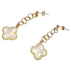 14K Yellow Gold 4 Leaf Clover Enamel Dangle Italian Earrings