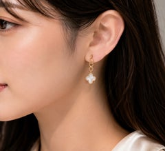 14K Yellow Gold 4 Leaf Clover Enamel Dangle Italian Earrings