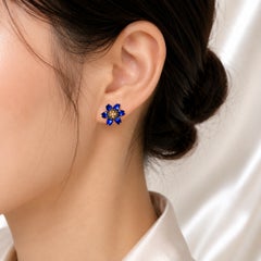 18K White Gold Hidalgo Blue Enamel Floral Diamond Jacket Earrings