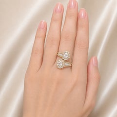 18K Yellow Gold Oval Solitaire Diamond Bypass Cocktail Ring