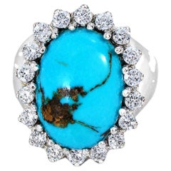 18K White Gold Handmade Turquoise & Diamond Cocktail Ring