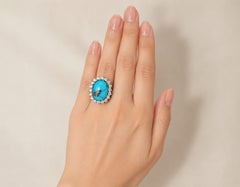 18K White Gold Handmade Turquoise & Diamond Cocktail Ring
