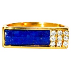 14K Yellow Gold Lapis Lazuli Diamond Mens Unisex Ring
