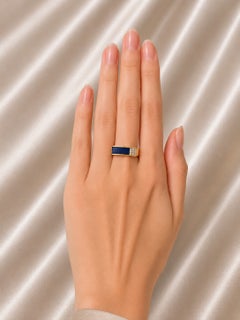 14K Yellow Gold Lapis Lazuli Diamond Mens Unisex Ring