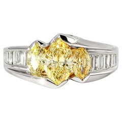 14K White Gold Yellow Diamond 3 Stone Engagement Anniversary Band Ring