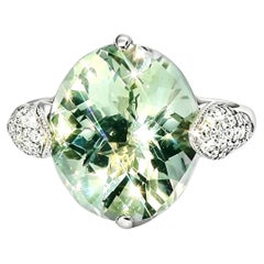 14K White Gold Green Amethyst Pave Diamond Ring