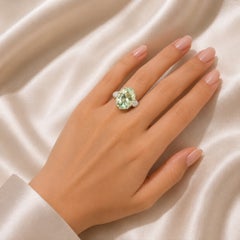 14K White Gold Green Amethyst Pave Diamond Ring
