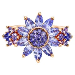 14K Pink Rose Gold Estate Iolite Tanzanite Sunflower Band Ring