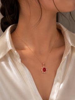 14K Pink Rose Gold Diamond Undyed Red Coral Floral Pendant