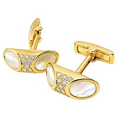 14K Gold Mother of Pearl Diamond Mens Designer Cufflinks