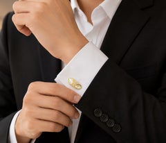 14K Gold Mother of Pearl Diamond Mens Designer Cufflinks