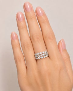 14K White Gold Diamond 3 Row Wedding Band Ring Estate