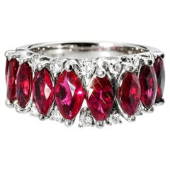 18K White Gold Ruby Diamond Wedding Ring Band