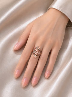 14K Pink Gold Rose Cut Diamond Emerald Cocktail Ring